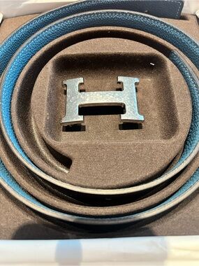32mm Hermes Blue/Black Belt 80cm